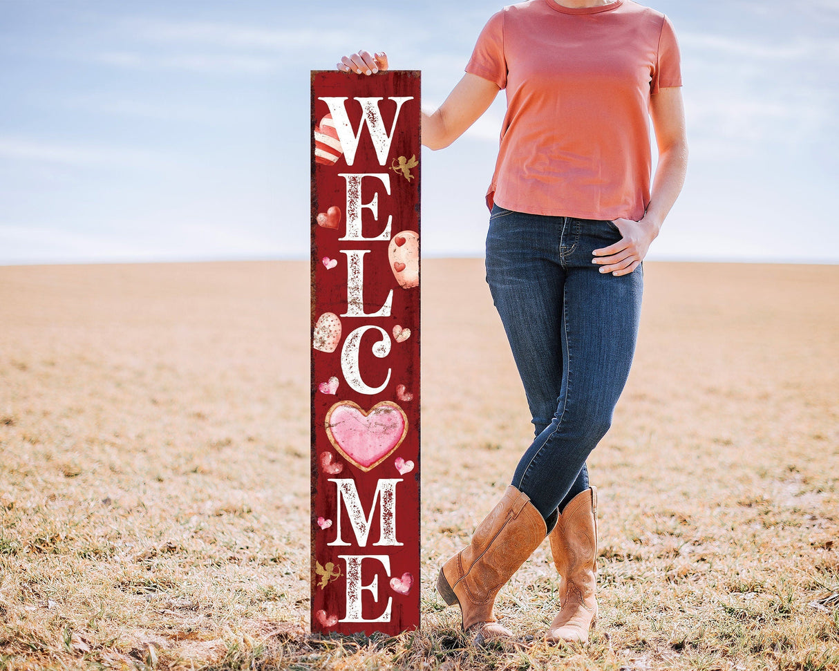 48in 'Welcome' Valentine's Day Porch Sign, Front Porch Valentine's Welcome Sign