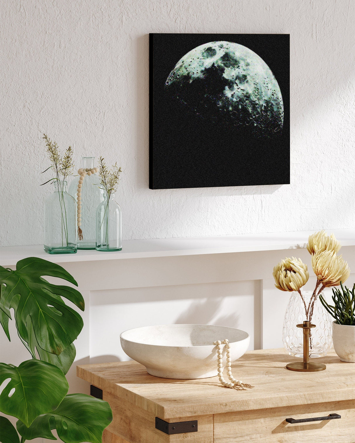 12in Half Moon Canvas Wall Art, Moon Wall Decor, Full Moon Canvas Printing, Moon Square Canvas Wall Art, Modern Living Room Decor