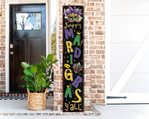 48-Inch 'Mardi Gras Y'all' Porch Sign, Rustic Modern Farmhouse Entryway Board, Front Porch Mardi Gras Welcome Sign