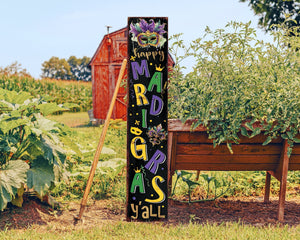 48-Inch 'Mardi Gras Y'all' Porch Sign, Rustic Modern Farmhouse Entryway Board, Front Porch Mardi Gras Welcome Sign
