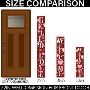 72-Inch 'Hello Love' Valentine's Day Porch Sign, Rustic Modern Farmhouse Entryway Board, Front Porch Valentine's Welcome Sign