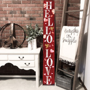 72-Inch 'Hello Love' Valentine's Day Porch Sign, Rustic Modern Farmhouse Entryway Board, Front Porch Valentine's Welcome Sign