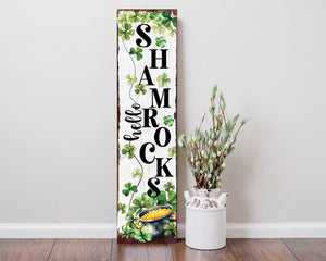 36-Inch Rustic Modern Farmhouse Entryway St. Patrick's Day "Hello Shamrocks" Sign for Front Porch, St.Patrick's Outdoor Decor for Front Door