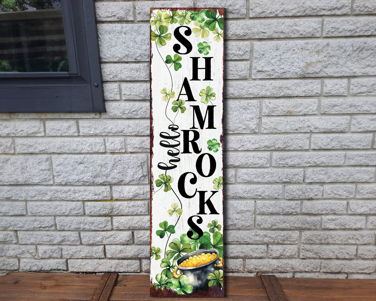 36-Inch Rustic Modern Farmhouse Entryway St. Patrick's Day "Hello Shamrocks" Sign for Front Porch, St.Patrick's Outdoor Decor for Front Door