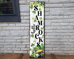 36-Inch Rustic Modern Farmhouse Entryway St. Patrick's Day "Hello Shamrocks" Sign for Front Porch, St.Patrick's Outdoor Decor for Front Door