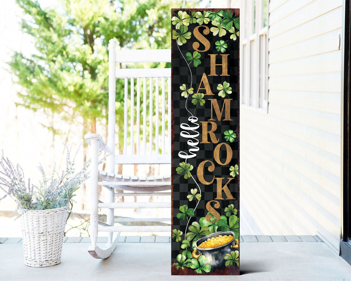 36in St. Patrick's Day "Hello Shamrocks" Sign for Front Porch, St.Patrick's Decor for Entryway, Mantle, Living Room, Kitchen, Porch Decor