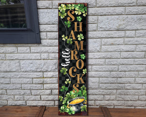 36in St. Patrick's Day "Hello Shamrocks" Sign for Front Porch, St.Patrick's Decor for Entryway, Mantle, Living Room, Kitchen, Porch Decor
