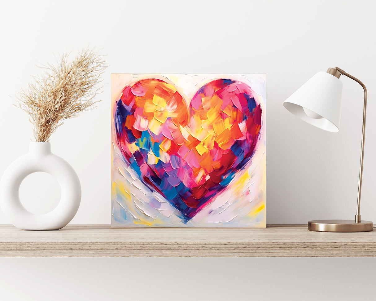 12in Oil Painting Style of a Colorful Heart Valentine__ Day Canvas Print Wall Art, Wall Canvas Printing, Living Room Decor
