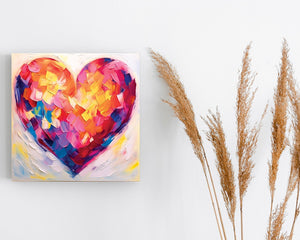 12in Oil Painting Style of a Colorful Heart Valentine__ Day Canvas Print Wall Art, Wall Canvas Printing, Living Room Decor