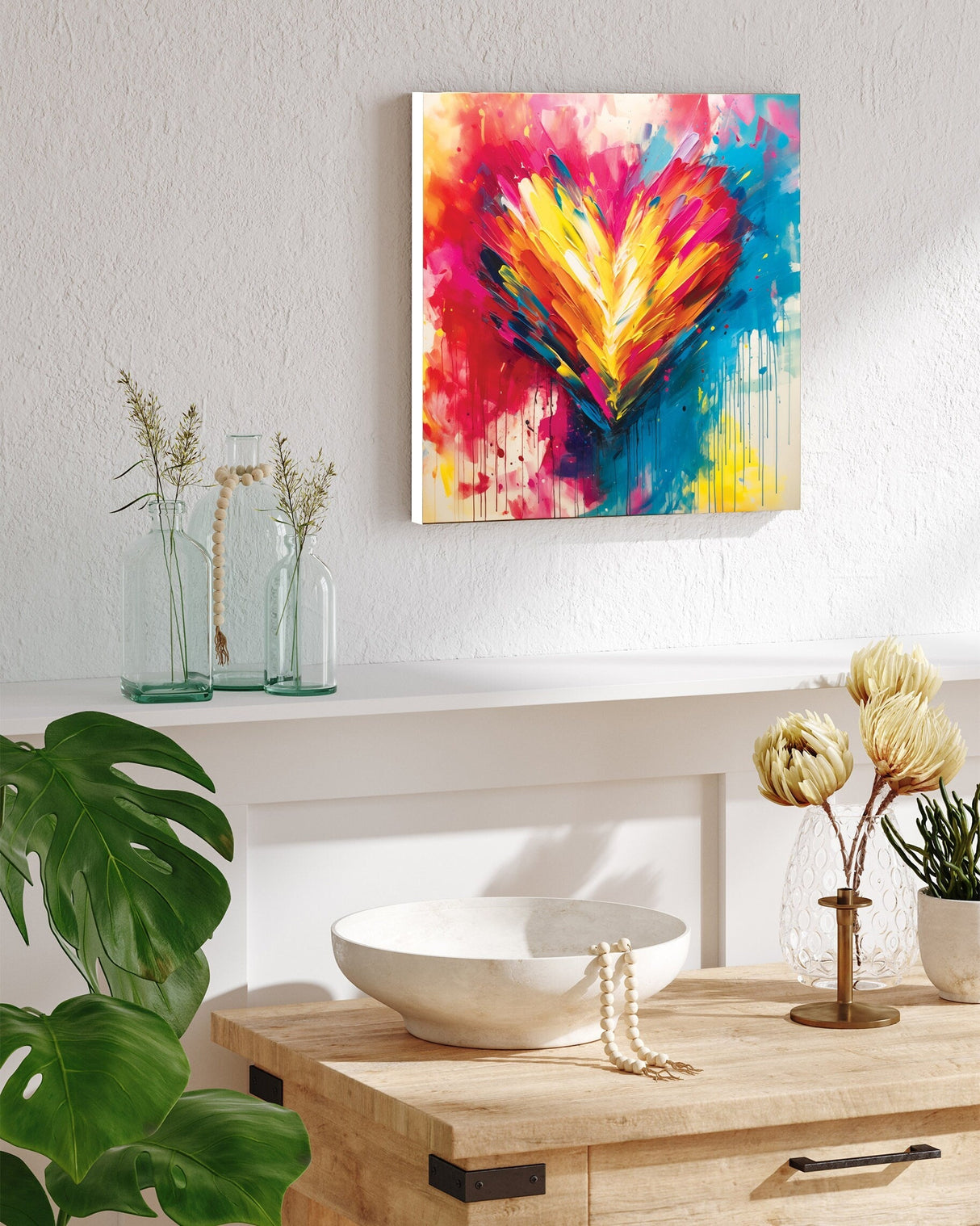 12in Oil Painting Style of a Colorful Heart Valentine__ Day Canvas UV Print Wall Art, Canvas Printing, Living Room Decor