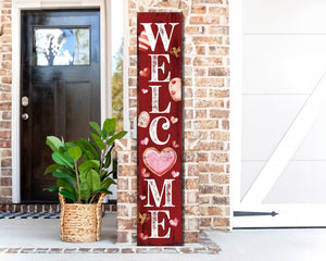 48in 'Welcome' Valentine's Day Porch Sign, Front Porch Valentine's Welcome Sign