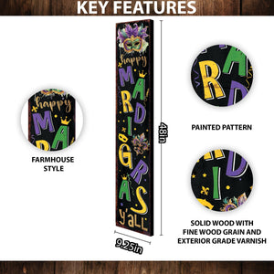 48-Inch 'Mardi Gras Y'all' Porch Sign, Rustic Modern Farmhouse Entryway Board, Front Porch Mardi Gras Welcome Sign