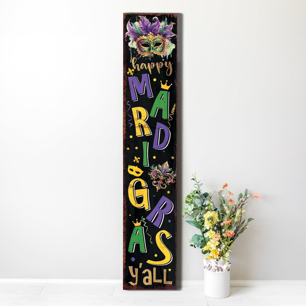 48-Inch 'Mardi Gras Y'all' Porch Sign, Rustic Modern Farmhouse Entryway Board, Front Porch Mardi Gras Welcome Sign