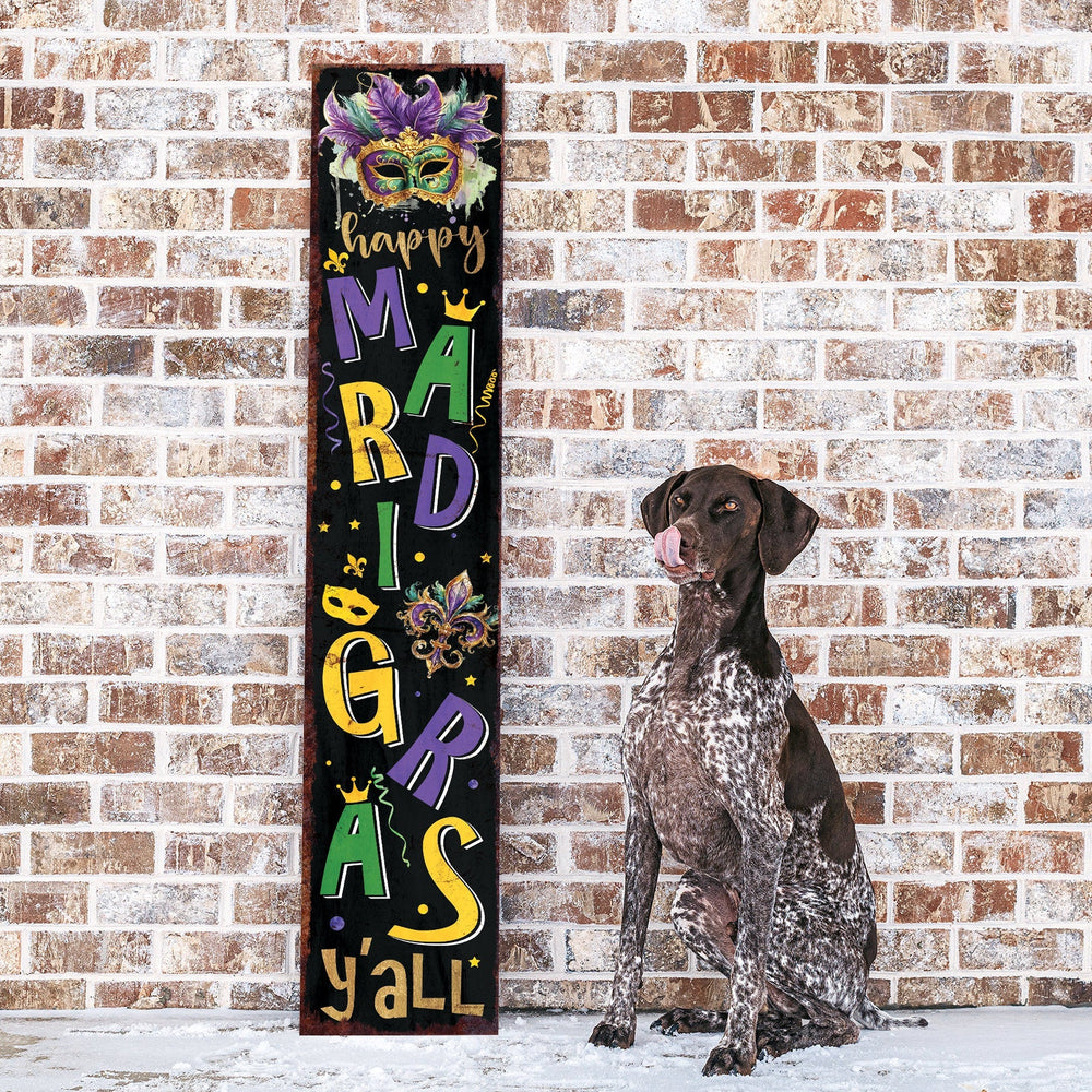 48-Inch 'Mardi Gras Y'all' Porch Sign, Rustic Modern Farmhouse Entryway Board, Front Porch Mardi Gras Welcome Sign
