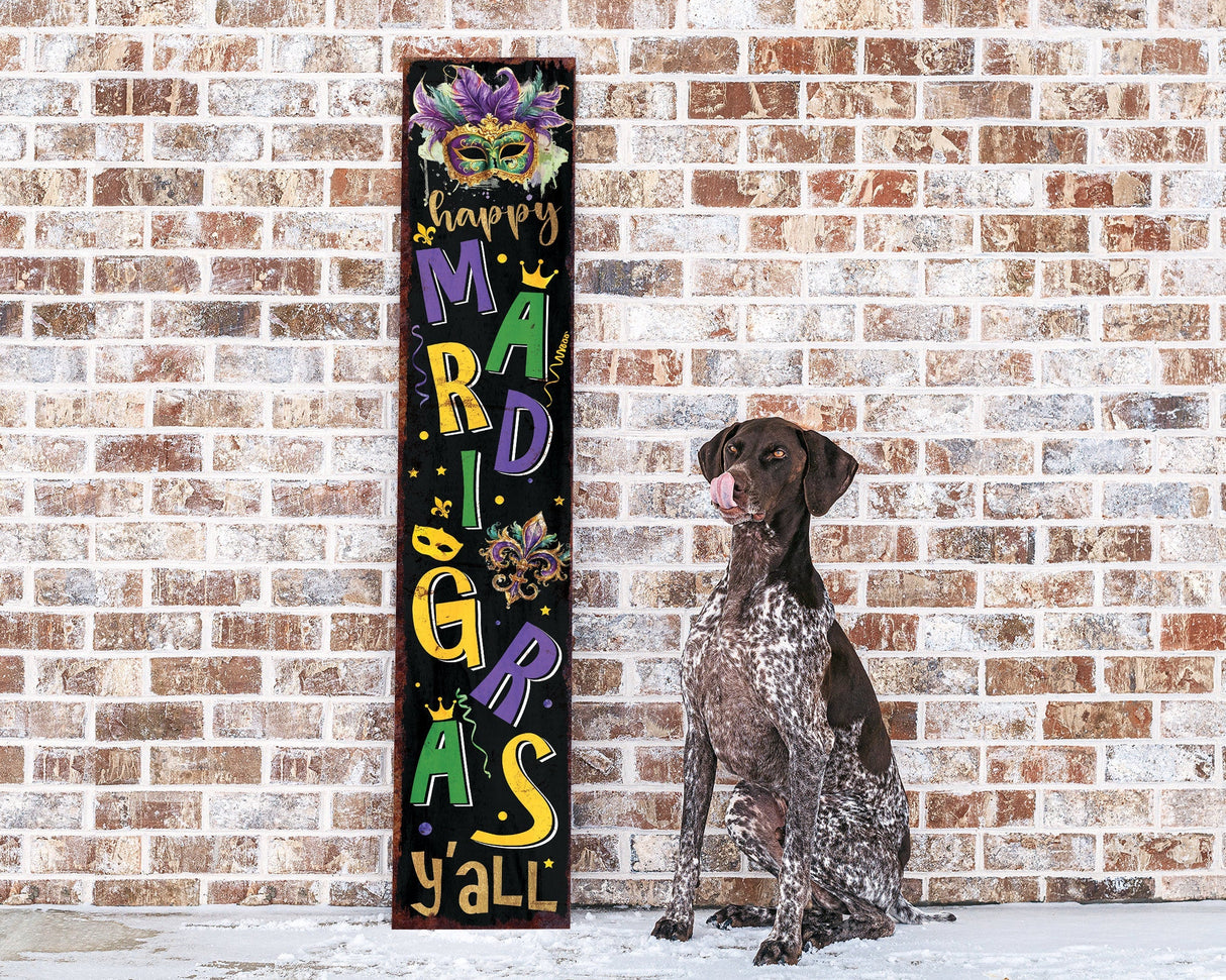 48-Inch 'Mardi Gras Y'all' Porch Sign, Rustic Modern Farmhouse Entryway Board, Front Porch Mardi Gras Welcome Sign