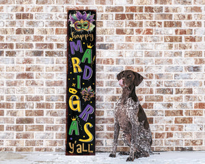 48-Inch 'Mardi Gras Y'all' Porch Sign, Rustic Modern Farmhouse Entryway Board, Front Porch Mardi Gras Welcome Sign