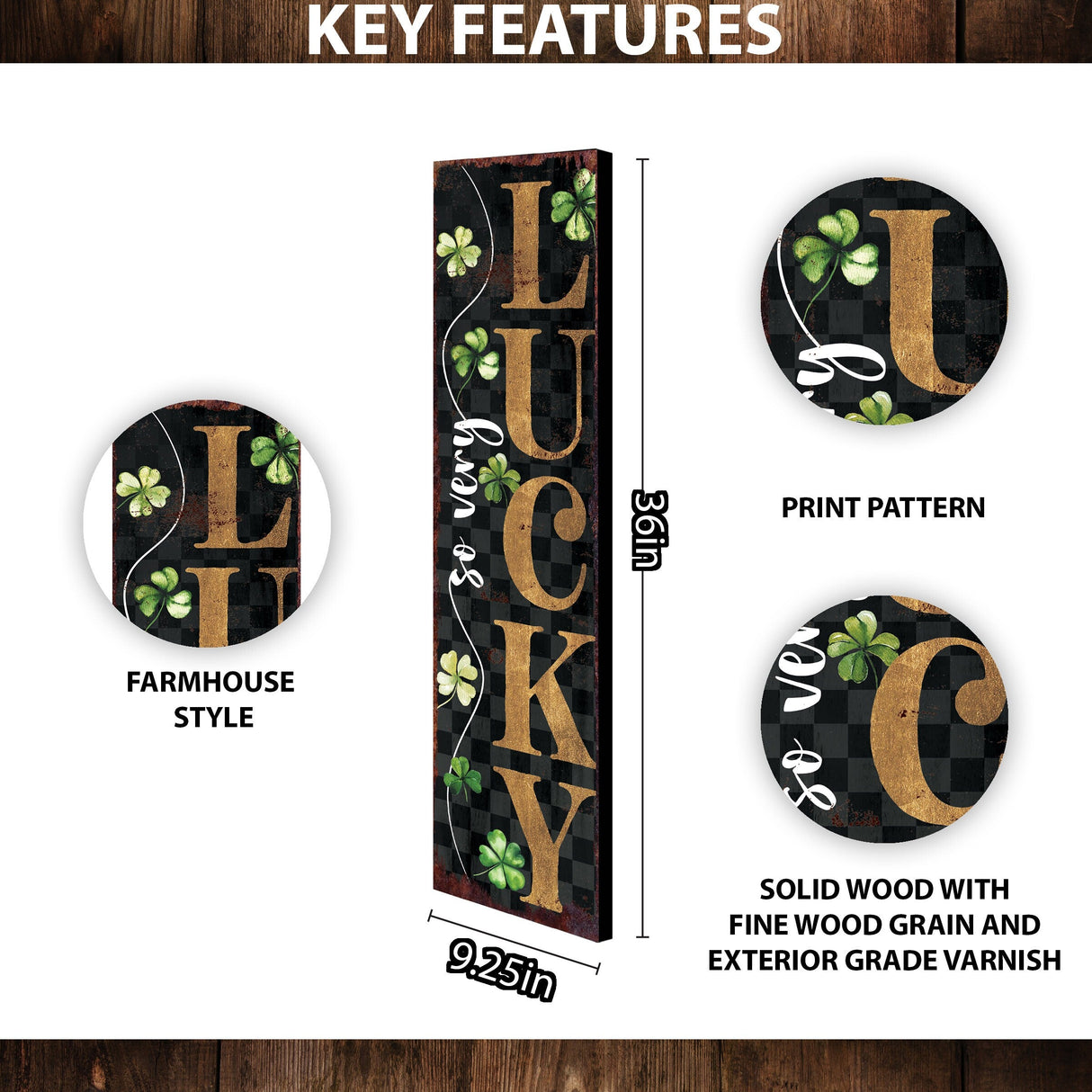 36in  St. Patrick's Day 'So Very Lucky' Sign for Front Porch, Green St.Patrick's Decor for Front Door