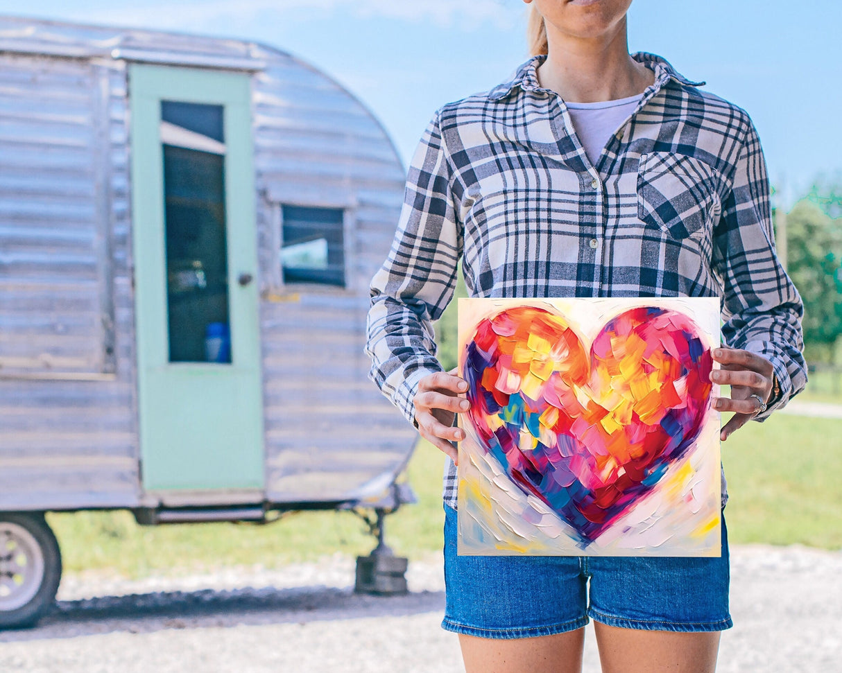 12in Oil Painting Style of a Colorful Heart Valentine__ Day Canvas Print Wall Art, Wall Canvas Printing, Living Room Decor