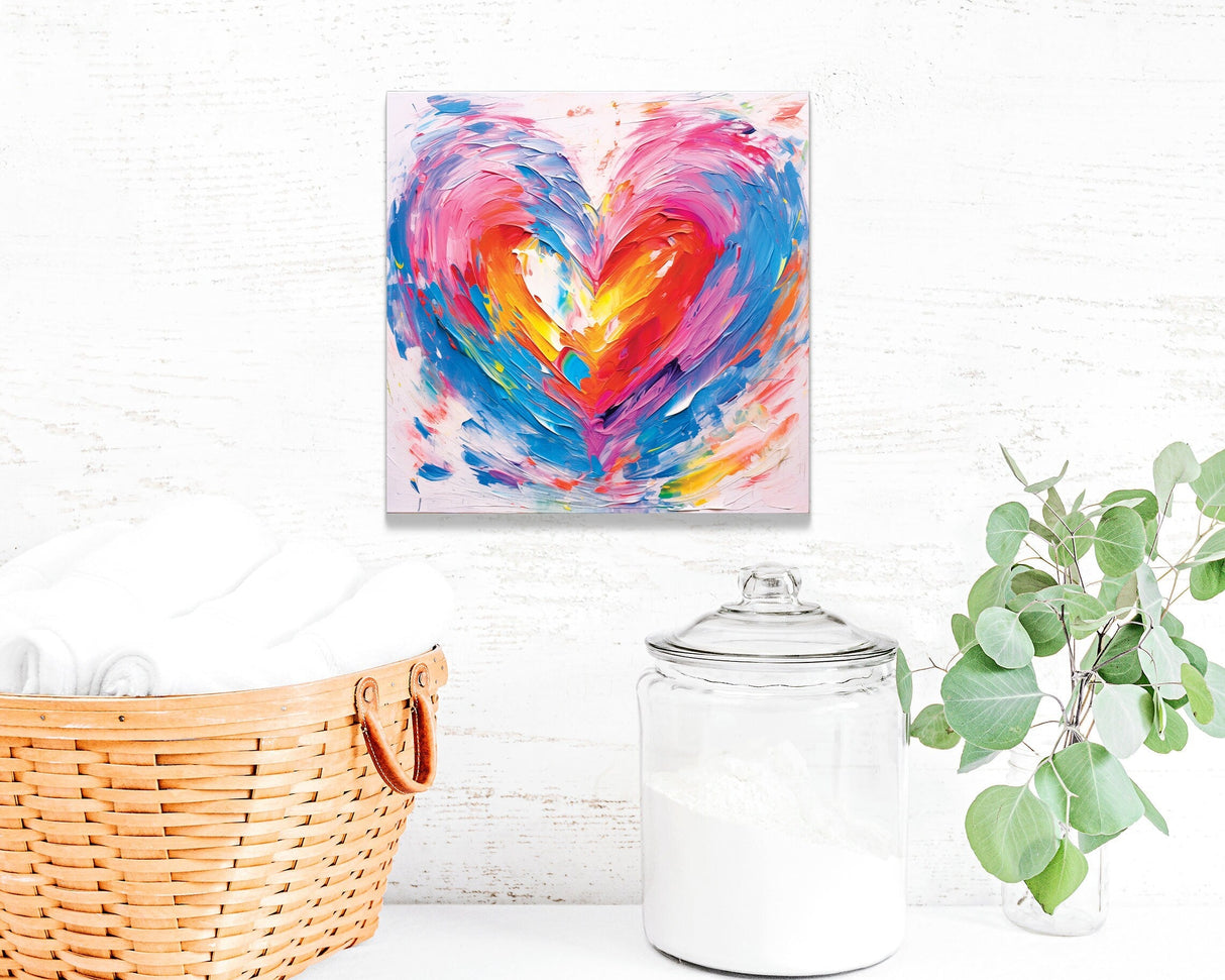 12in Oil Painting Style of a Heart Valentine__ Day UV Print Wall Art, Wall Canvas Printing, Living Room Decor