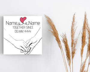 12in Valentine's Day Gift | Personalized Minimalist Line Drawing Holding Hands | Gift for Her, Him