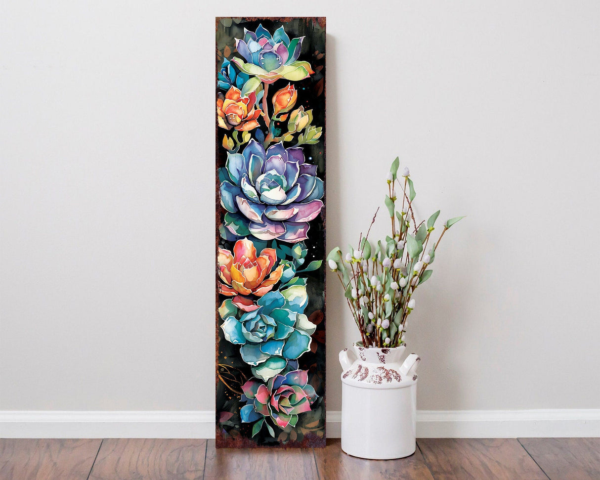 36in Spring Porch Sign with Succulent Design | Front Door Porch Decor, Farmhouse Outdoor Entryway Decor Board