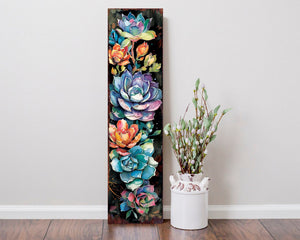 36in Spring Porch Sign with Succulent Design | Front Door Porch Decor, Farmhouse Outdoor Entryway Decor Board