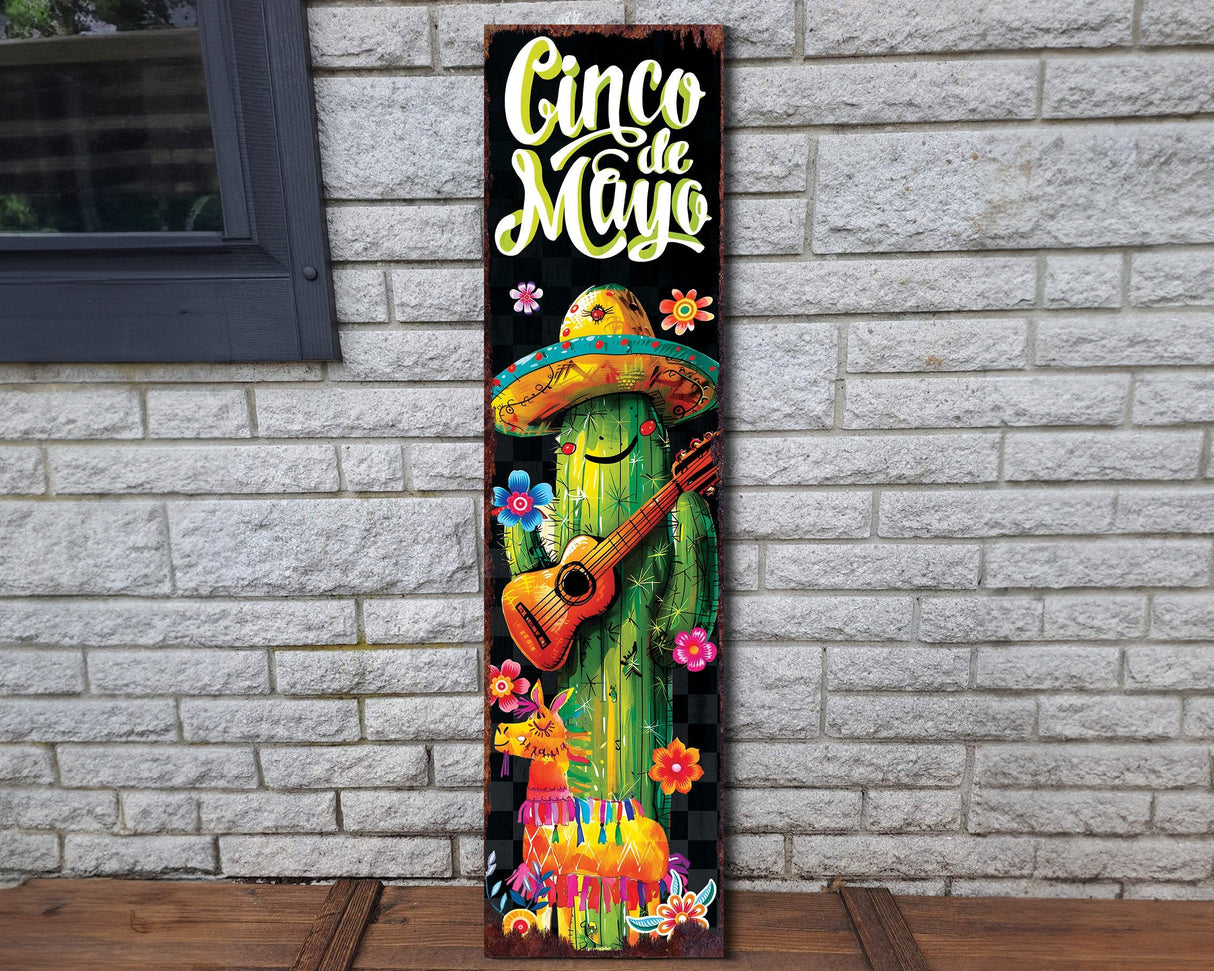 36-Inch Cinco De Mayo Porch Sign | Front Door Decor, Mexican Holiday Rustic Farmhouse Outdoor Entryway Porch Decor