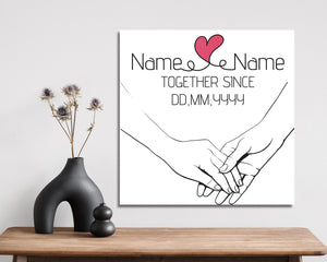 12in Valentine's Day Gift | Personalized Minimalist Line Drawing Holding Hands | Gift for Her, Him