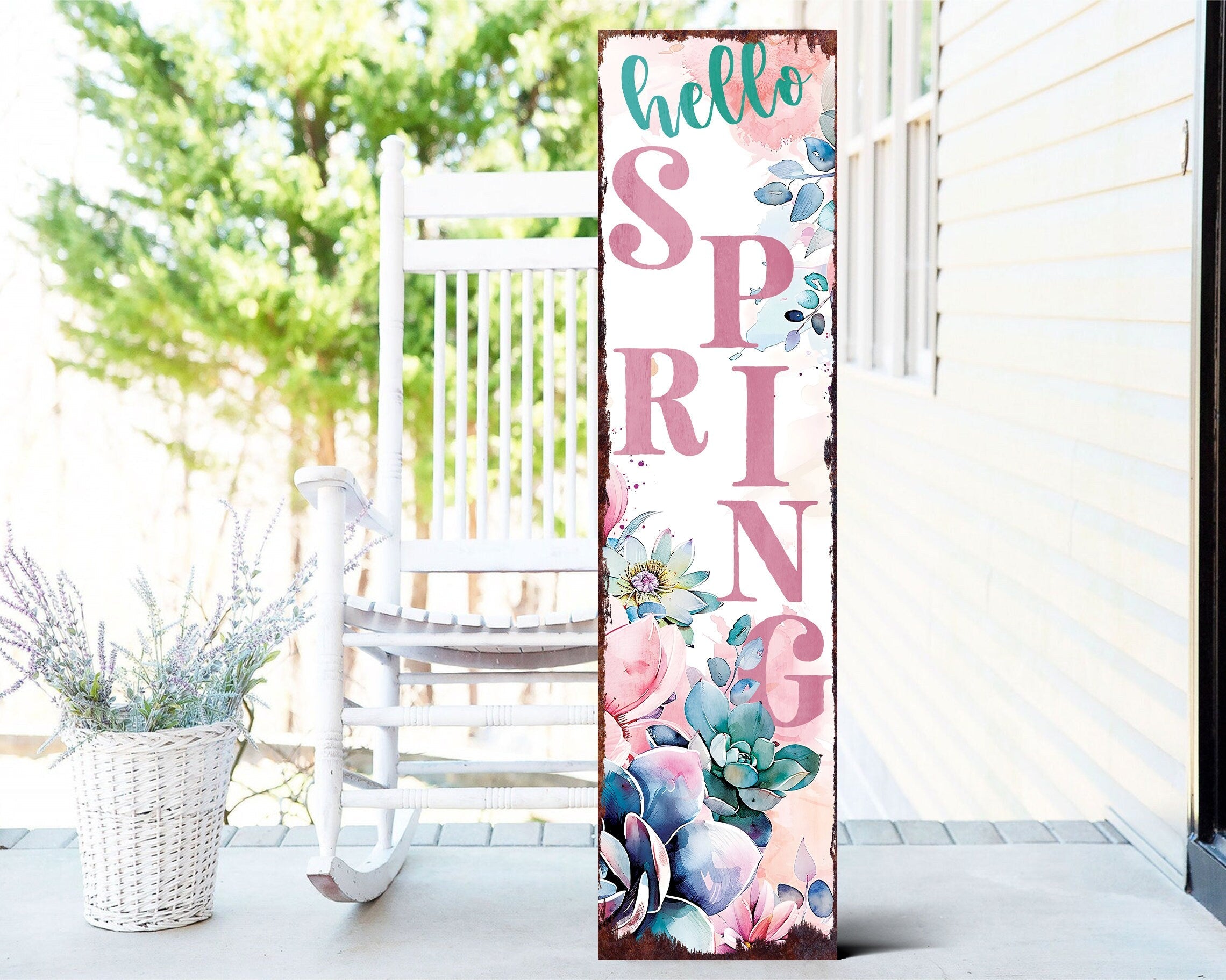 36-Inch-'Hello-Spring'-Wooden-Porch-Sign-with-Succulent-Design-
