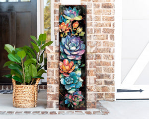 36in Spring Porch Sign with Succulent Design | Front Door Porch Decor, Farmhouse Outdoor Entryway Decor Board