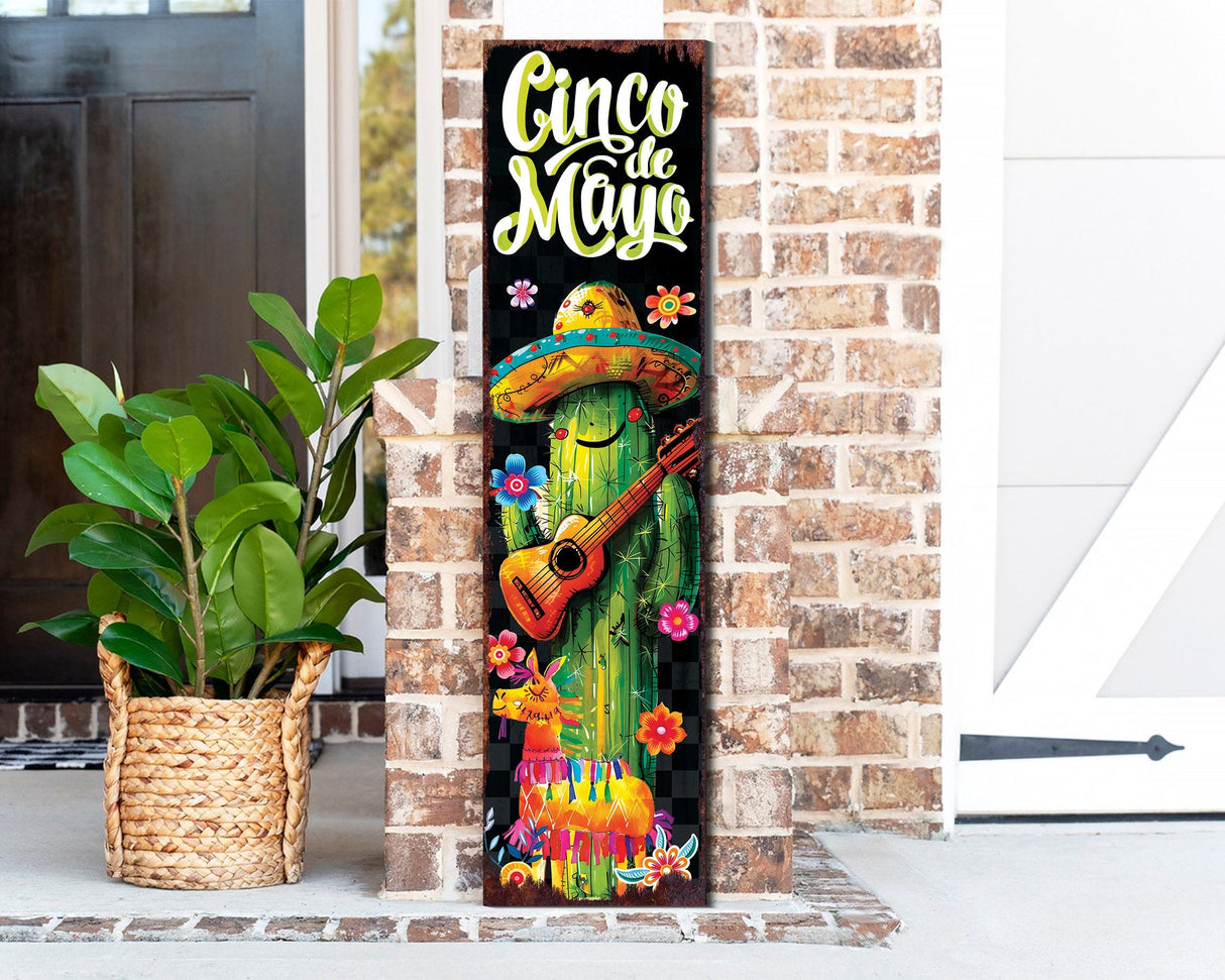 36-Inch Cinco De Mayo Porch Sign | Front Door Decor, Mexican Holiday Rustic Farmhouse Outdoor Entryway Porch Decor