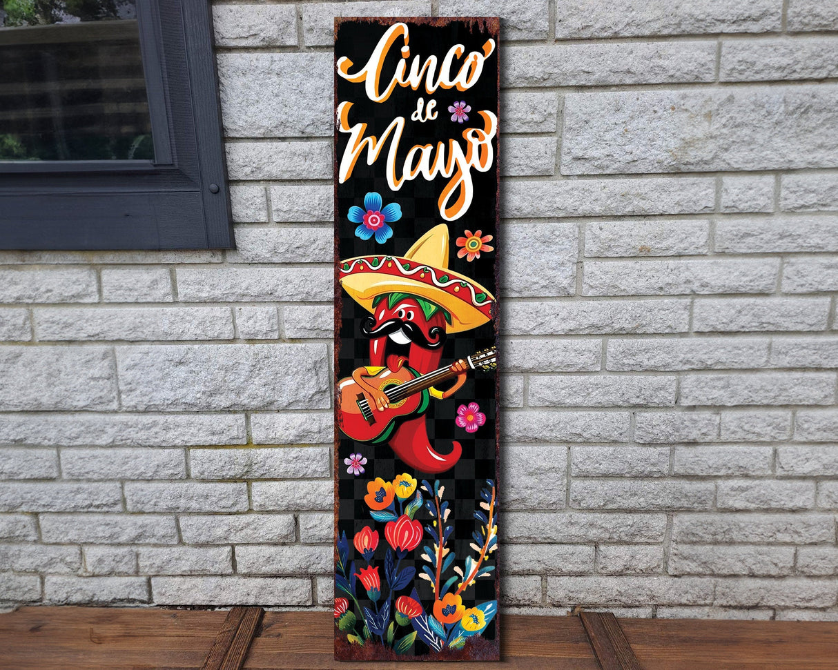 36-Inch Cinco De Mayo Wooden Porch Sign | Front Door Decor, Mexican Holiday Rustic Farmhouse Outdoor Entryway Porch Decor
