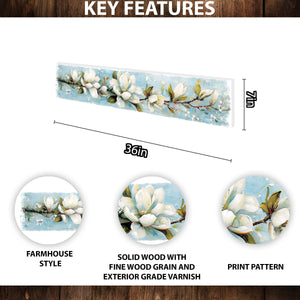 36in Spring Magnolia Wall Sign - Oil Paint Style White Magnolia on Light Blue Background, Perfect for Entryway, Front Door, Porch Home Decor