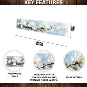 36in Spring Magnolia Wall Sign | Oil Paint Style White Magnolia | Light Blue Background | Perfect for Entryway, Front Door, Porch Home Decor