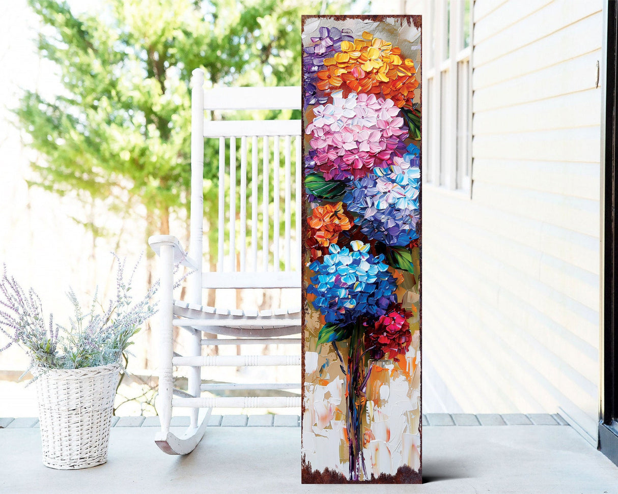 36in  Hydrangeas Porch Sign | Oil Paint Style Spring Floral Home Decor | Perfect for Living Room, Entryway, Mantle, Porch| UV Print