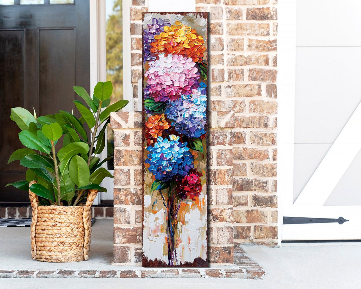 36in  Hydrangeas Porch Sign | Oil Paint Style Spring Floral Home Decor | Perfect for Living Room, Entryway, Mantle, Porch| UV Print
