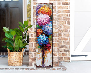 36in  Hydrangeas Porch Sign | Oil Paint Style Spring Floral Home Decor | Perfect for Living Room, Entryway, Mantle, Porch| UV Print