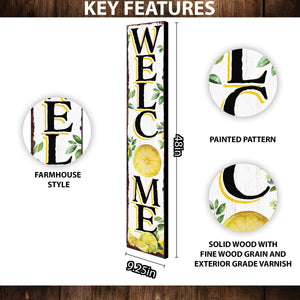 48in Fresh Lemon Summer Welcome Porch Sign | Rustic Wooden Decor | Outdoor Wall Art | Vibrant Farmhouse Patio Display