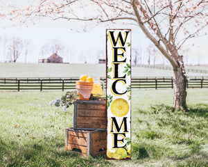48in Fresh Lemon Summer Welcome Porch Sign | Rustic Wooden Decor | Outdoor Wall Art | Vibrant Farmhouse Patio Display