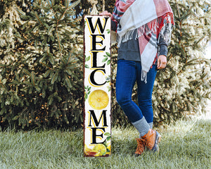 48in Fresh Lemon Summer Welcome Porch Sign | Rustic Wooden Decor | Outdoor Wall Art | Vibrant Farmhouse Patio Display