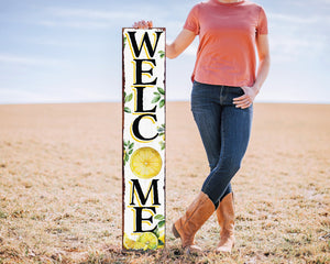 48in Fresh Lemon Summer Welcome Porch Sign | Rustic Wooden Decor | Outdoor Wall Art | Vibrant Farmhouse Patio Display