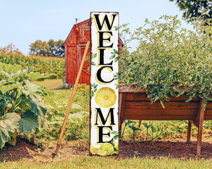 48in Fresh Lemon Summer Welcome Porch Sign | Rustic Wooden Decor | Outdoor Wall Art | Vibrant Farmhouse Patio Display
