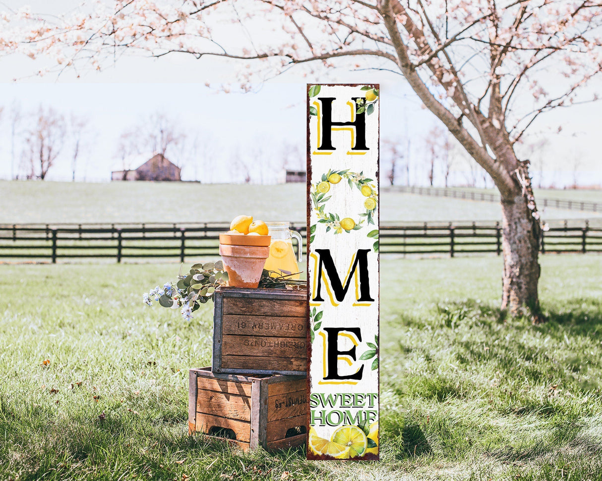 48in Lemon Summer Home Sweet Home Porch Sign | Rustic Wooden Front Door Decor | Outdoor Farmhouse Patio Display Board