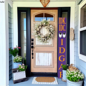 72-Inch Everyday IDK IDC IDGAF Porch Sign | Funny & Humorous Wood Sign | Ideal for Farmhouse Outdoor Entryway, Front Door Wall | Purple