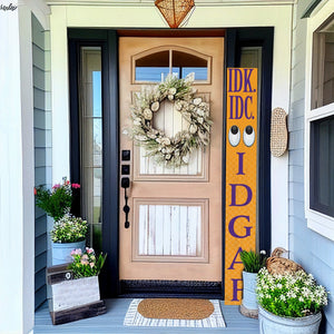 72-Inch Everyday IDK IDC IDGAF Porch Sign | Funny & Humorous Wood Sign | Ideal for Farmhouse Outdoor Entryway, Front Door Wall | Gold