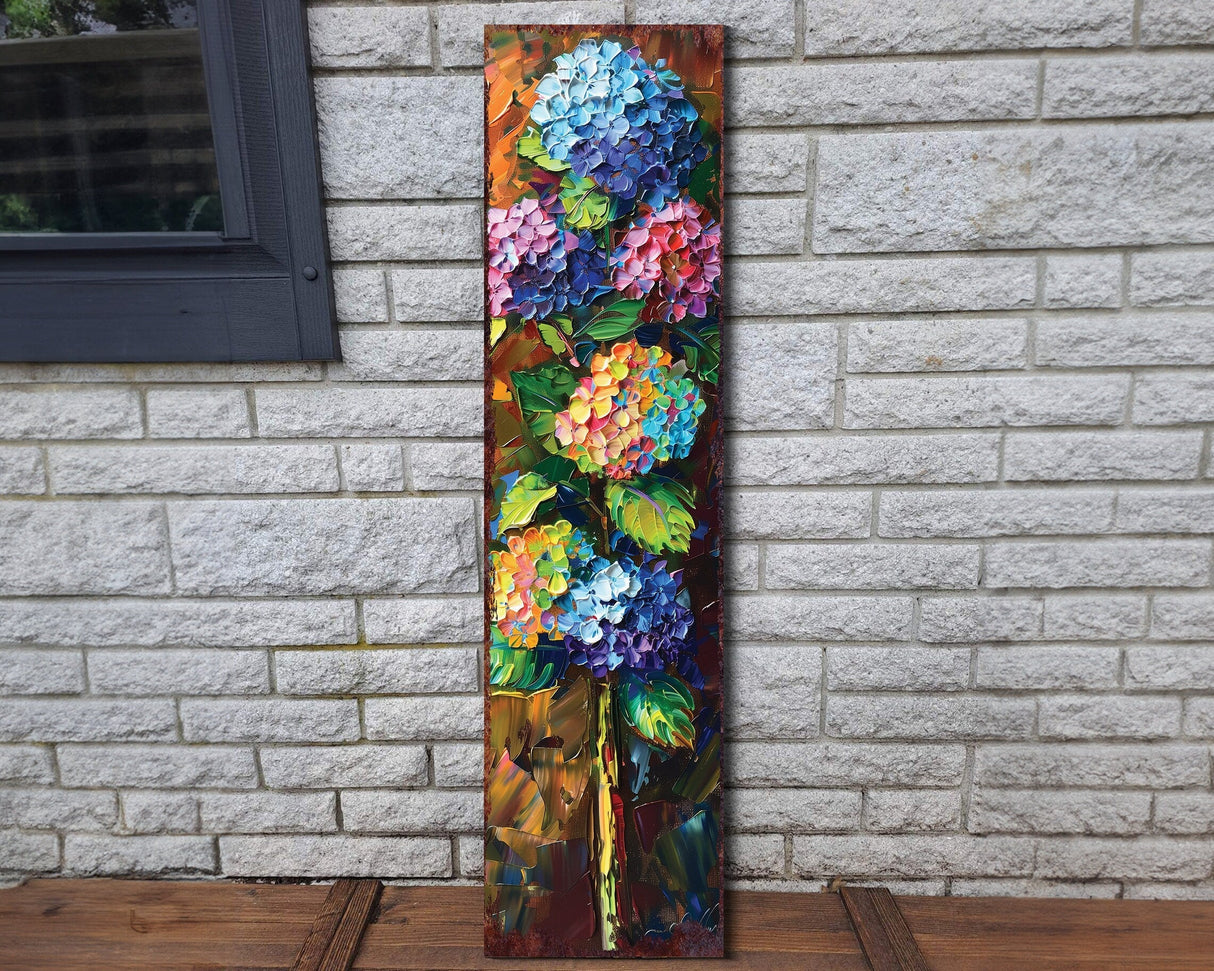 36in Oil Paint Style Hydrangeas Spring Porch Sign | UV Print |  Floral Home Decor | Perfect for Living Room, Entryway, Mantle, Porch