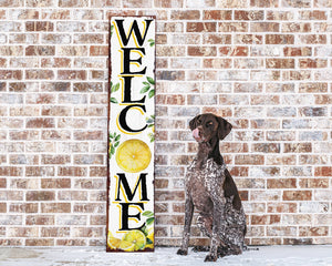 48in Fresh Lemon Summer Welcome Porch Sign | Rustic Wooden Decor | Outdoor Wall Art | Vibrant Farmhouse Patio Display