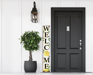 60in Fresh Lemon Summer Welcome Porch Sign | Rustic Wooden Decor | Outdoor Wall Art | Vibrant Farmhouse Patio Display