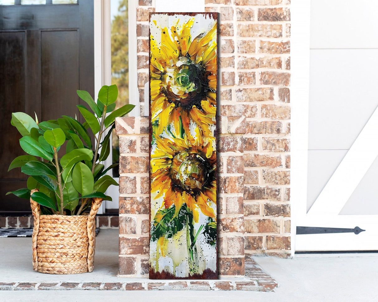 36-inch Summer Oil Sunflower Wooden Porch Sign | Rustic Farmhouse Decor for Door, Wall, Outdoor Entryway | UV Protected & Sealed