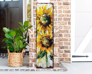 36-inch Summer Oil Sunflower Wooden Porch Sign | Rustic Farmhouse Decor for Door, Wall, Outdoor Entryway | UV Protected & Sealed